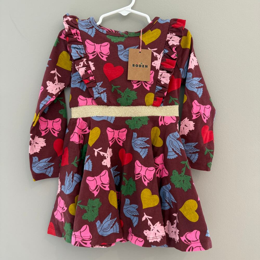 NWT Mini Boden Sz 2-3 Dress Burgundy with Glitter